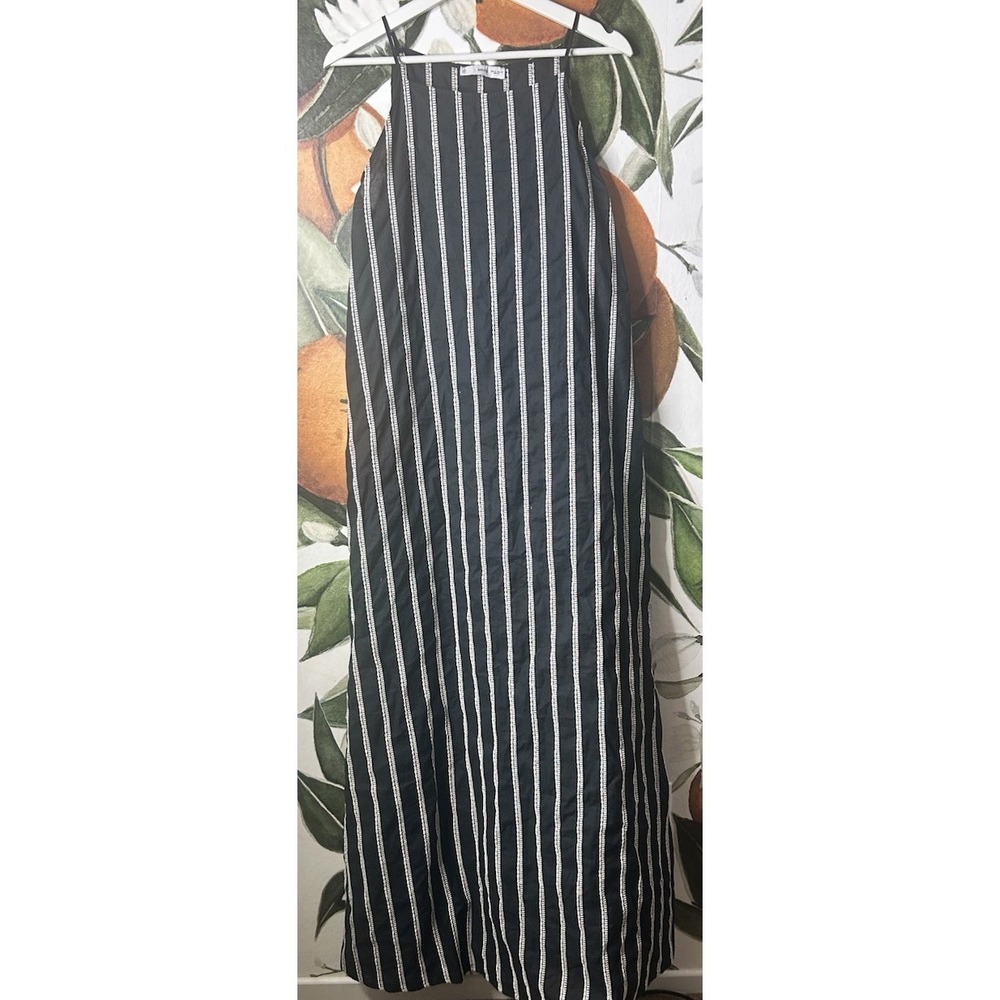 MNG Mango Size 10 Black Striped Embroidered Sleeveless Maxi Dress Casual